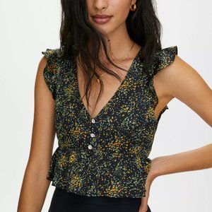 Aritzia Black and Yellow Floral Blouse